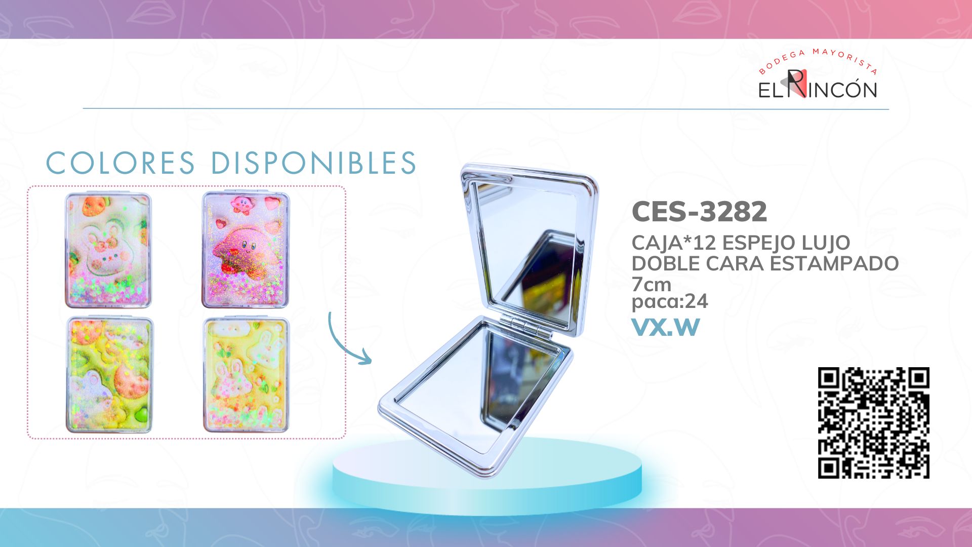 CAJA*12 ESPEJO LUJO DOBLE CARA ESTAMPADO BMR-3282