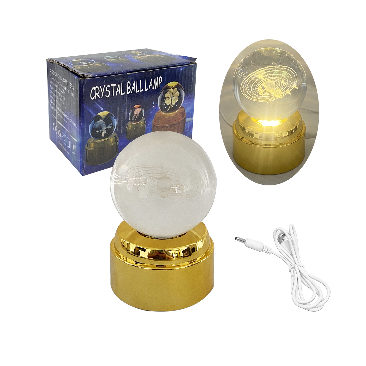 ESFERA DE CRISTAL CON LUZ 3D DORADA