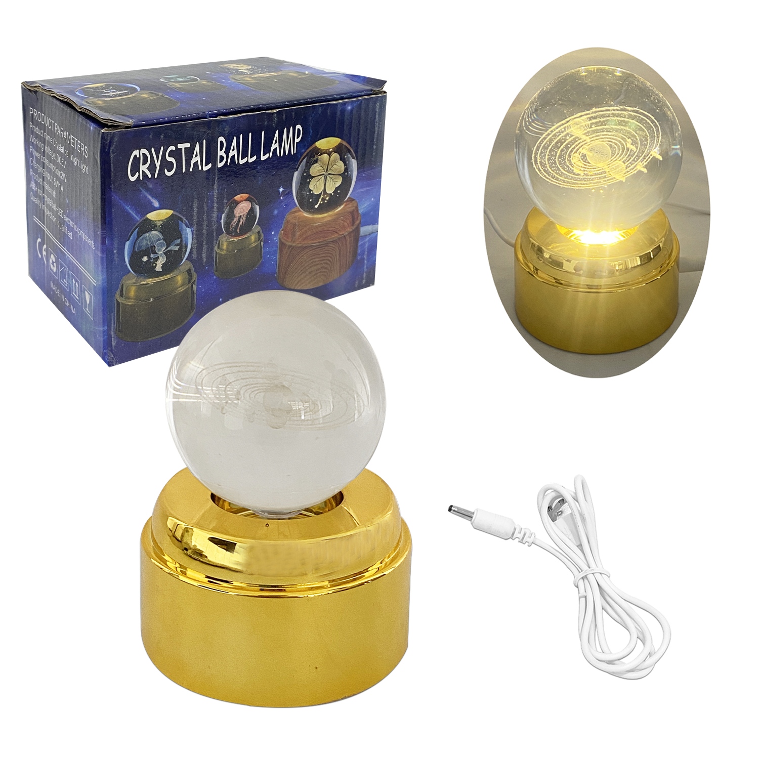 ESFERA DE CRISTAL CON LUZ 3D DORADA