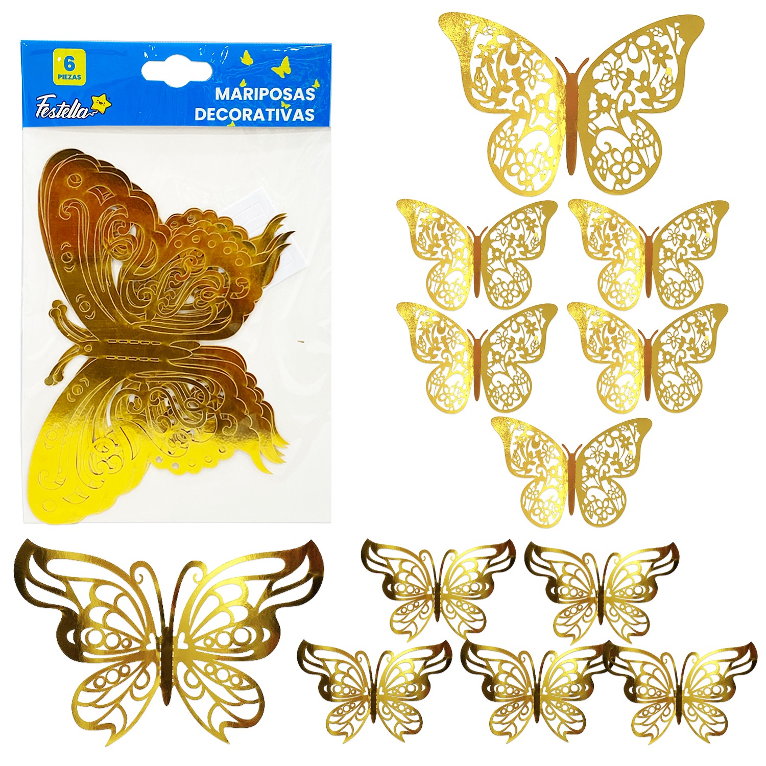 MARIPOSA DECORATIVA DORADA X6 (PQTX12)