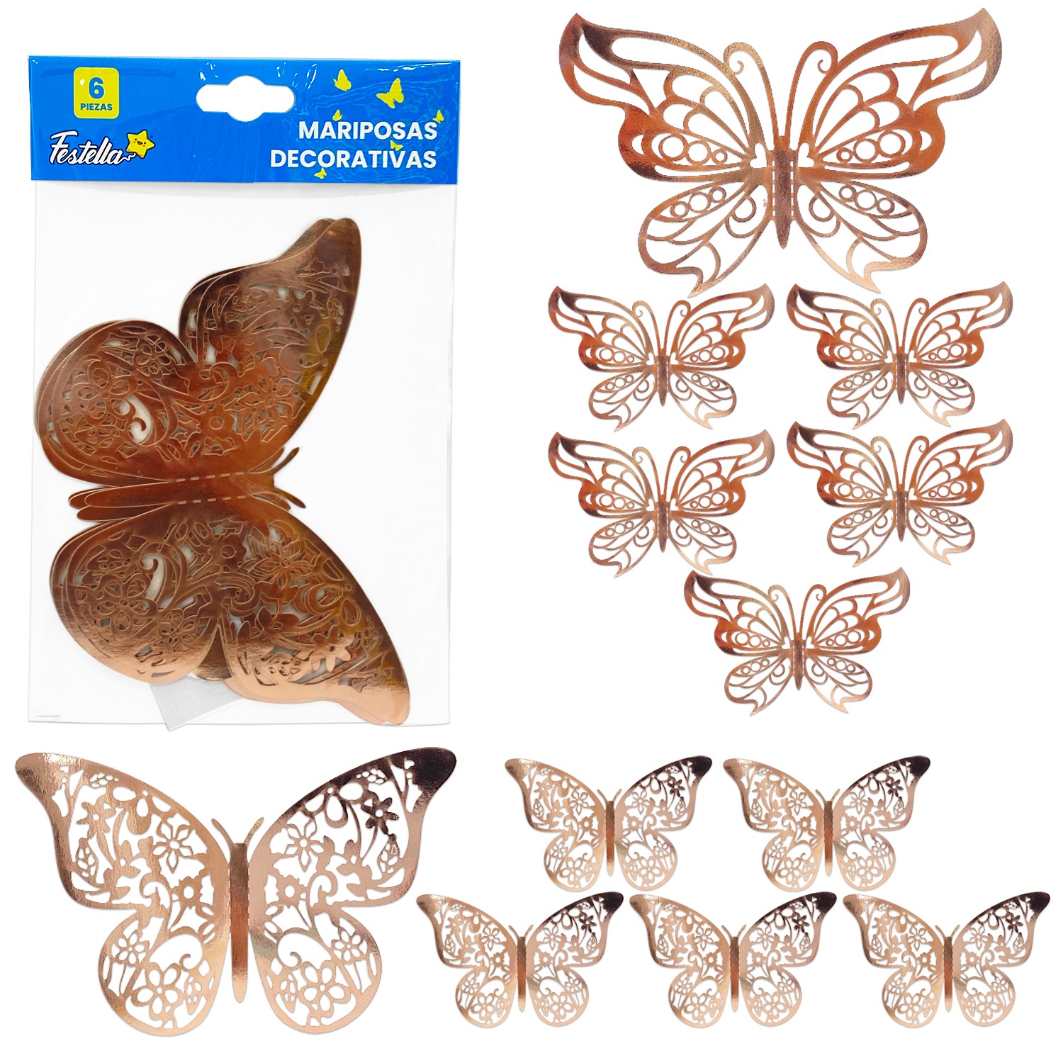 MARIPOSA DECORATIVA PALO ROSA X6 (PQTX12)