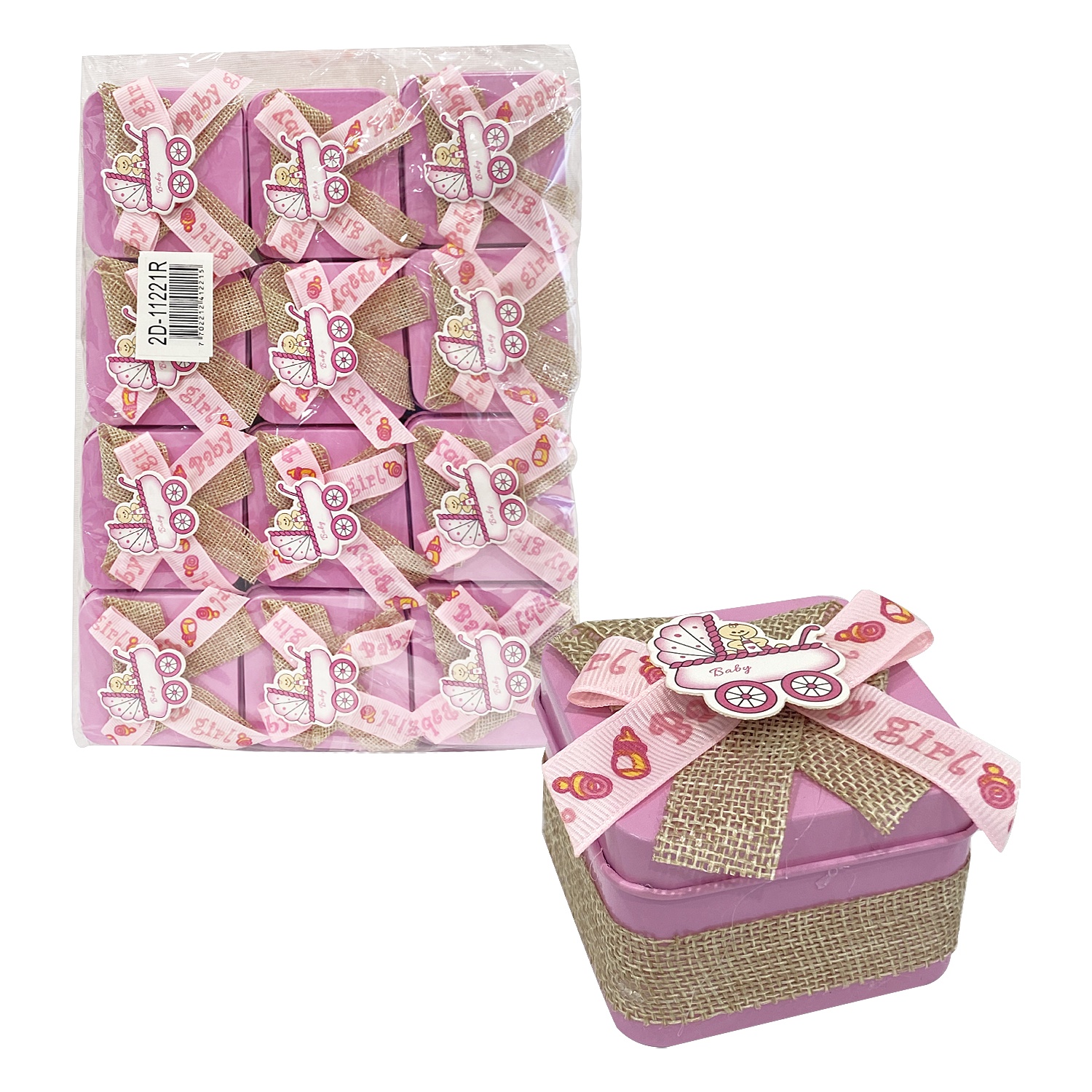 RECORDATORIO CAJA BABY SHOWER ROSADO (PQTX12)