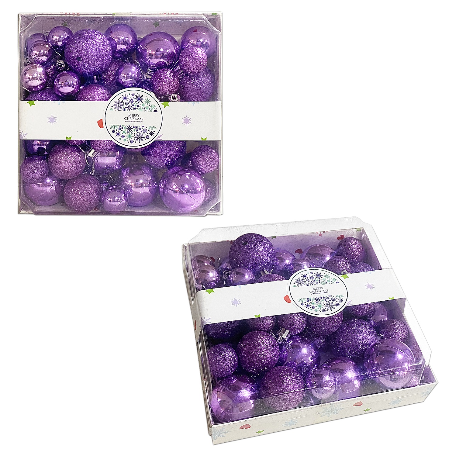 BOLA NAVIDEÑA MORADA 3/4/5CM X44