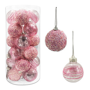 BOLA NAVIDEÑA ROSADA 6CM X24