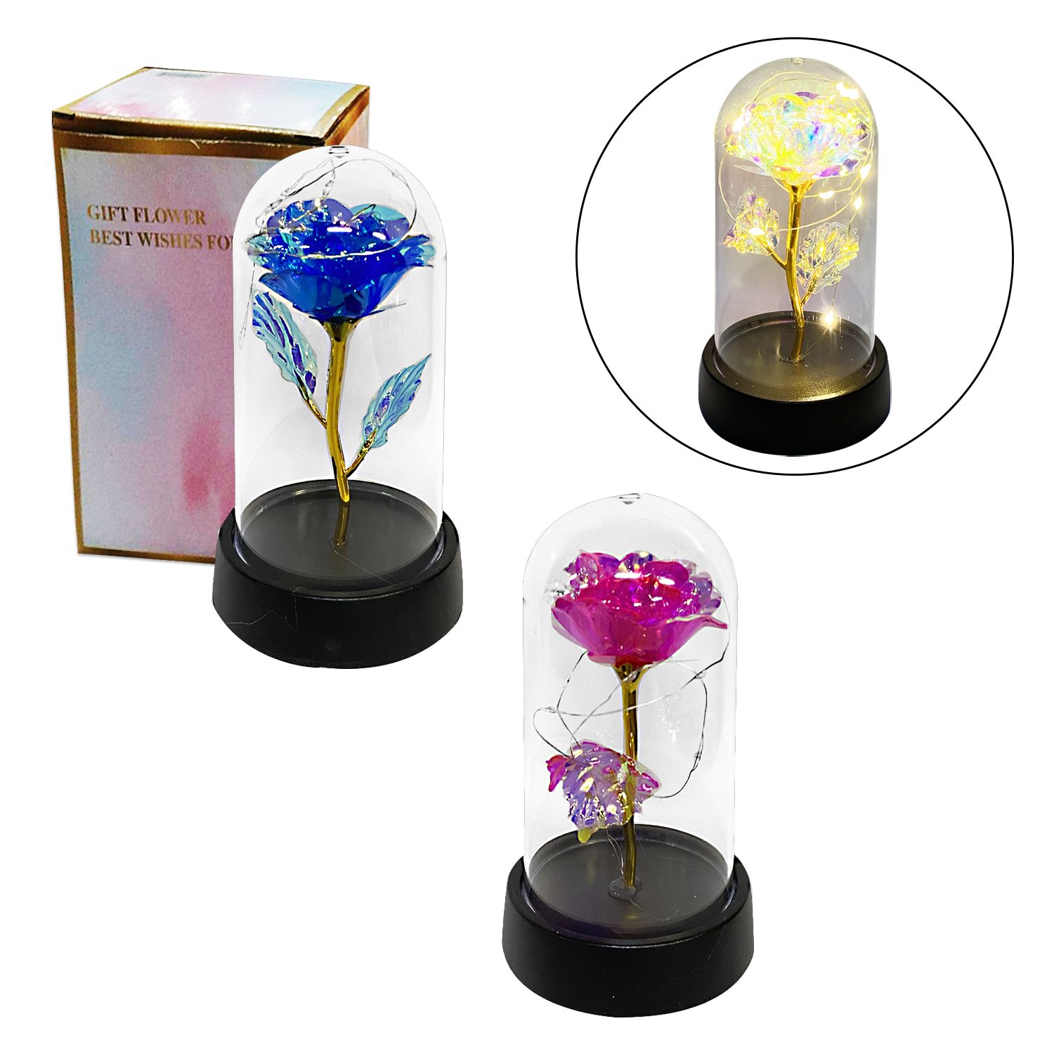 ROSA BRILLANTE ENCAPSULADA CON LUZ