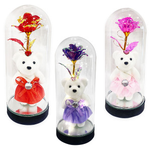 ROSA BRILLANTE CON OSO EN CAPSULA: