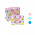 COSMETIQUERA TRANSPARENTE ESTAMPADA FLOR DK-2394