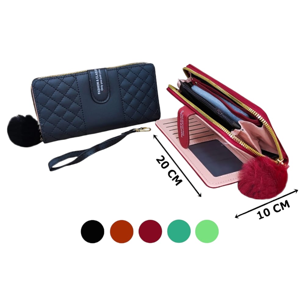 BILLETERA DAMA + POMPOM COLORES DK819-8