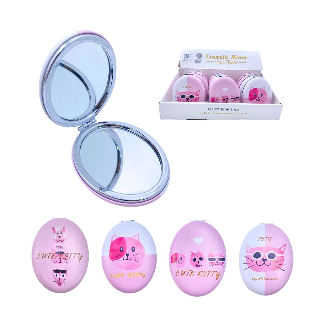 CAJA*12 ESPEJO LUJO DOBLE CARA GATO ESTAMPADO BMR-4887-1