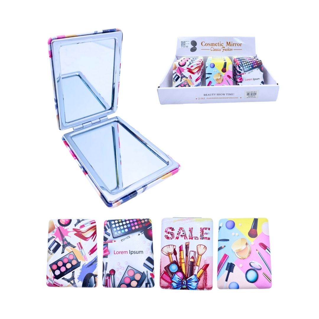 CAJA*12 ESPEJO LUJO DOBLE CARA COSMETICOS ESTAMPADO BMR-4887-2
