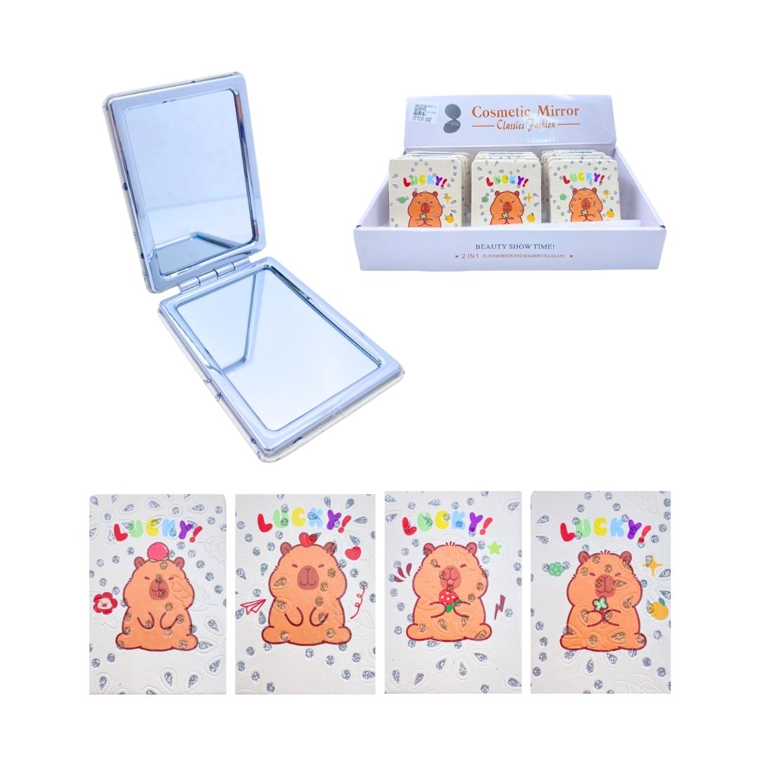 CAJA*12 ESPEJO LUJO DOBLE CARA CAPIBARA ESTAMPADO BMR-4887-3