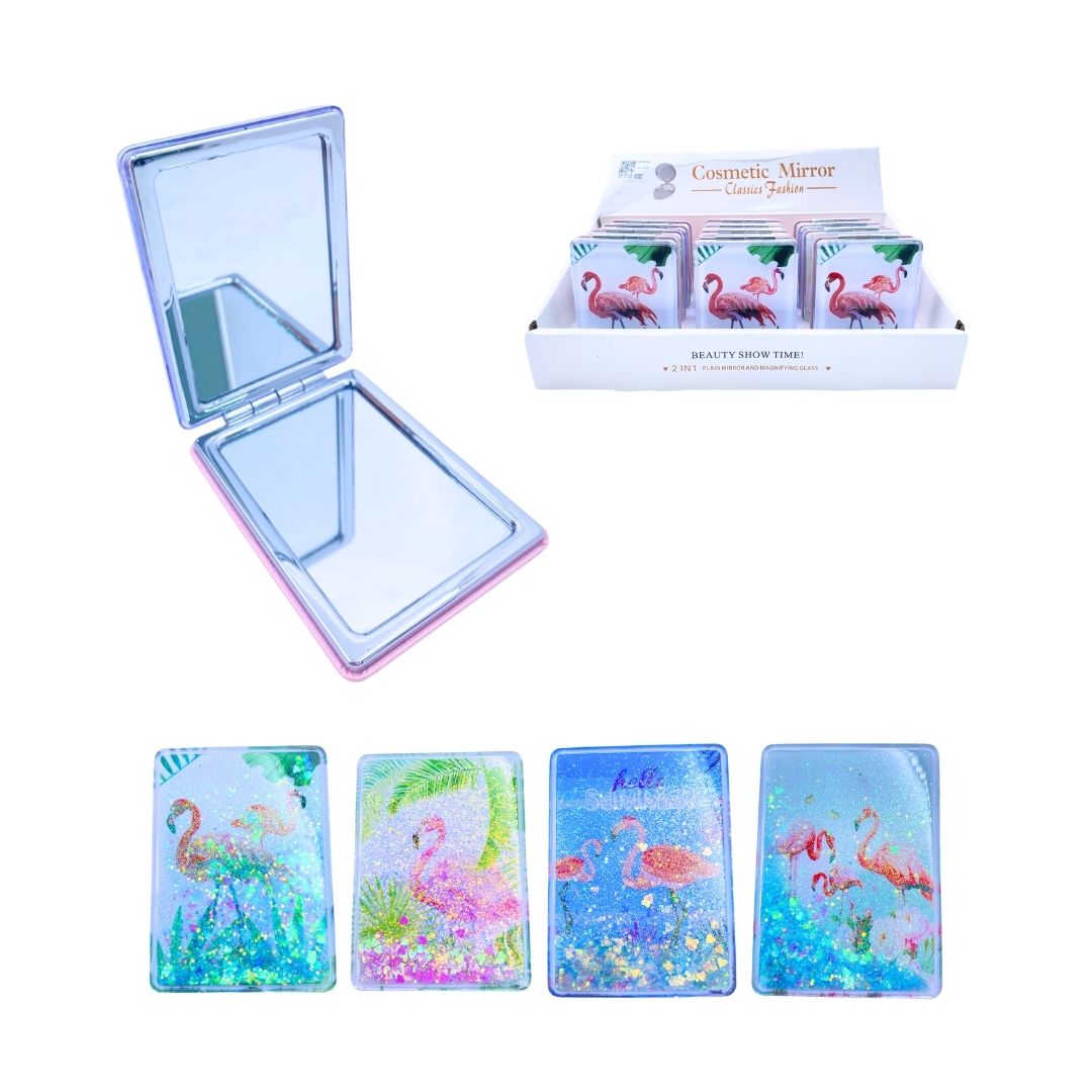 CAJA*12 ESPEJO LUJO DOBLE CARA FLAMENCOS ESTAMPADO BMR-4889-6