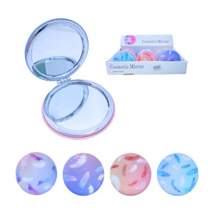 CAJA*12 ESPEJO LUJO DOBLE CARA PLUMAS ESTAMPADO BMR-4890-1