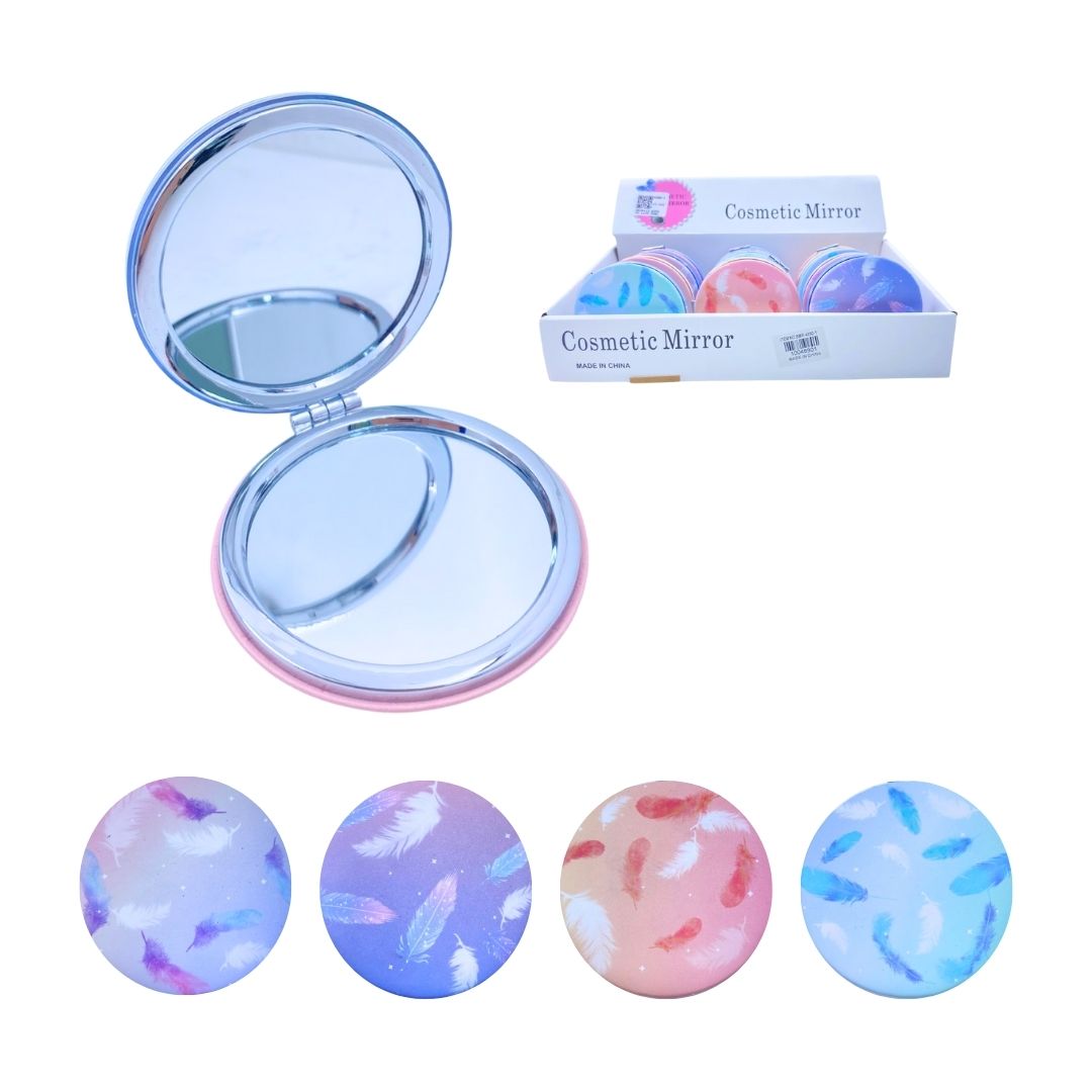 CAJA*12 ESPEJO LUJO DOBLE CARA PLUMAS ESTAMPADO BMR-4890-1