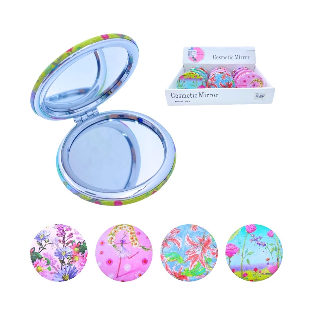 CAJA*12 ESPEJO LUJO DOBLE CARA FLORES ESTAMPADO BMR-4890-2