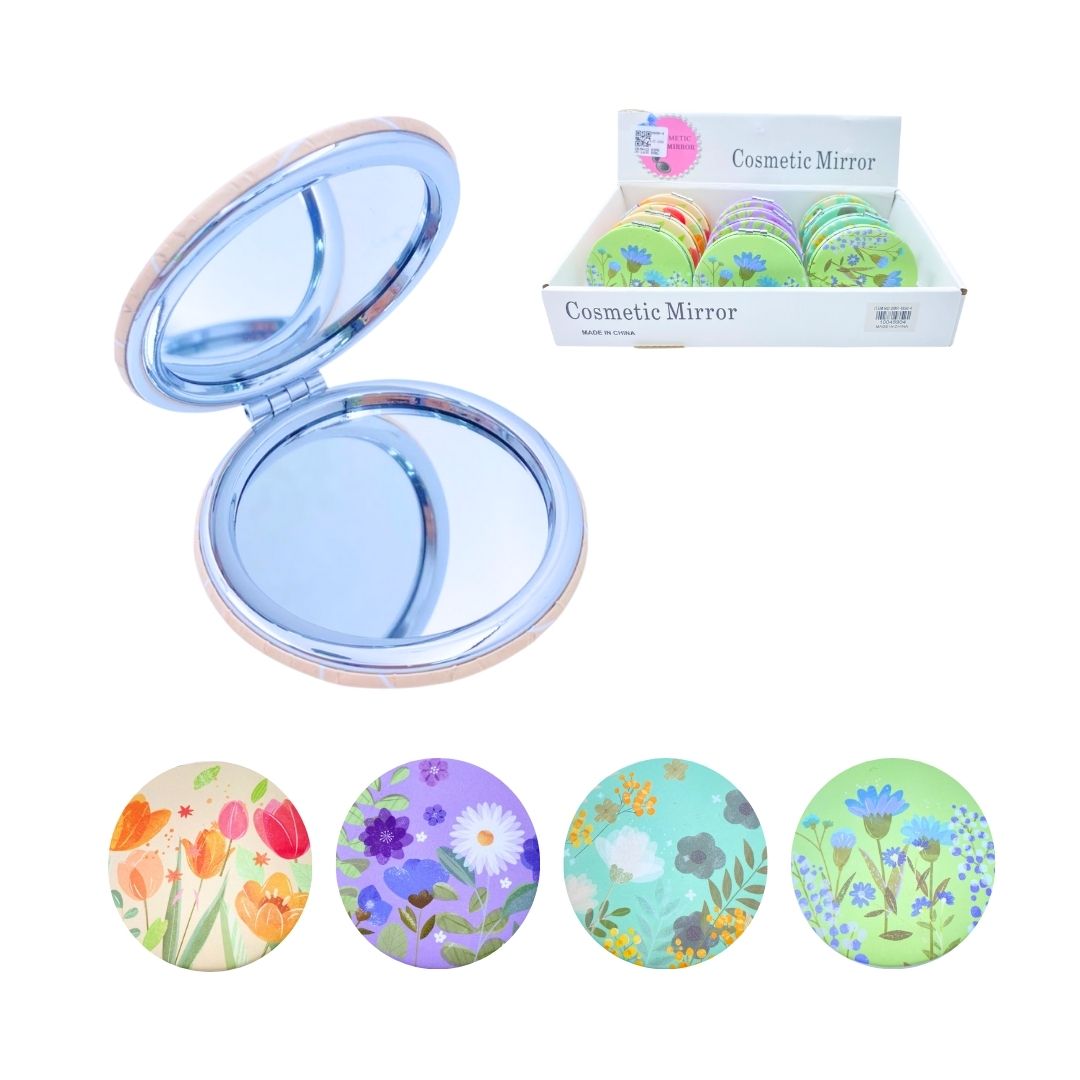 CAJA*12 ESPEJO LUJO DOBLE CARA FLORES ESTAMPADO BMR-4890-4