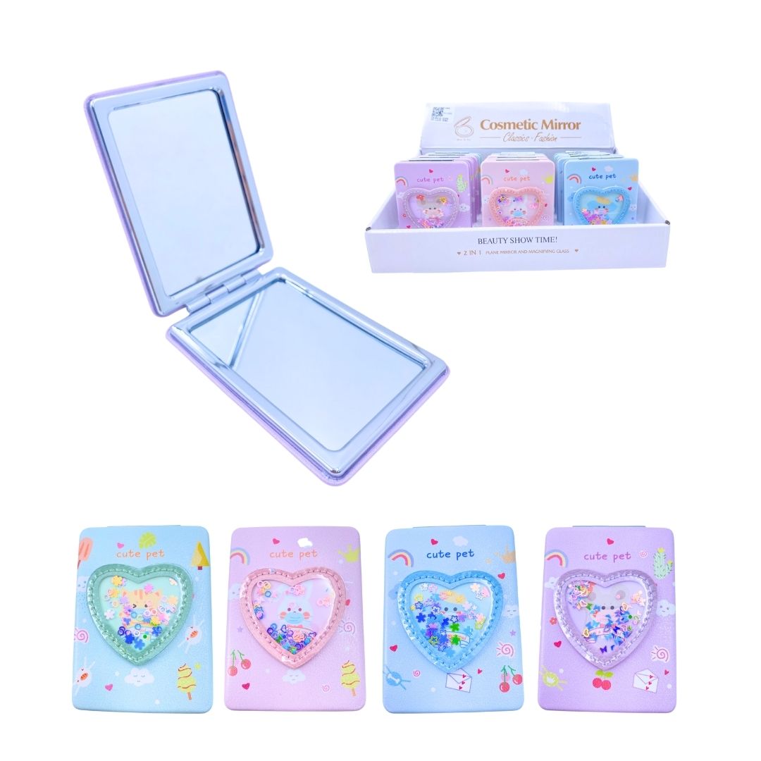 CAJA*12 ESPEJO LUJO DOBLE CARA CORAZON ESTAMPADO BMR-5469