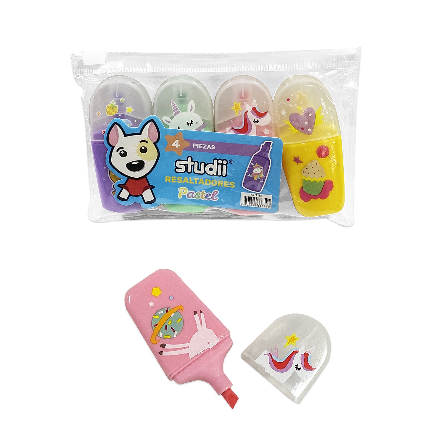 SET RESALTADOR UNICORNIO COLOR PASTEL X4