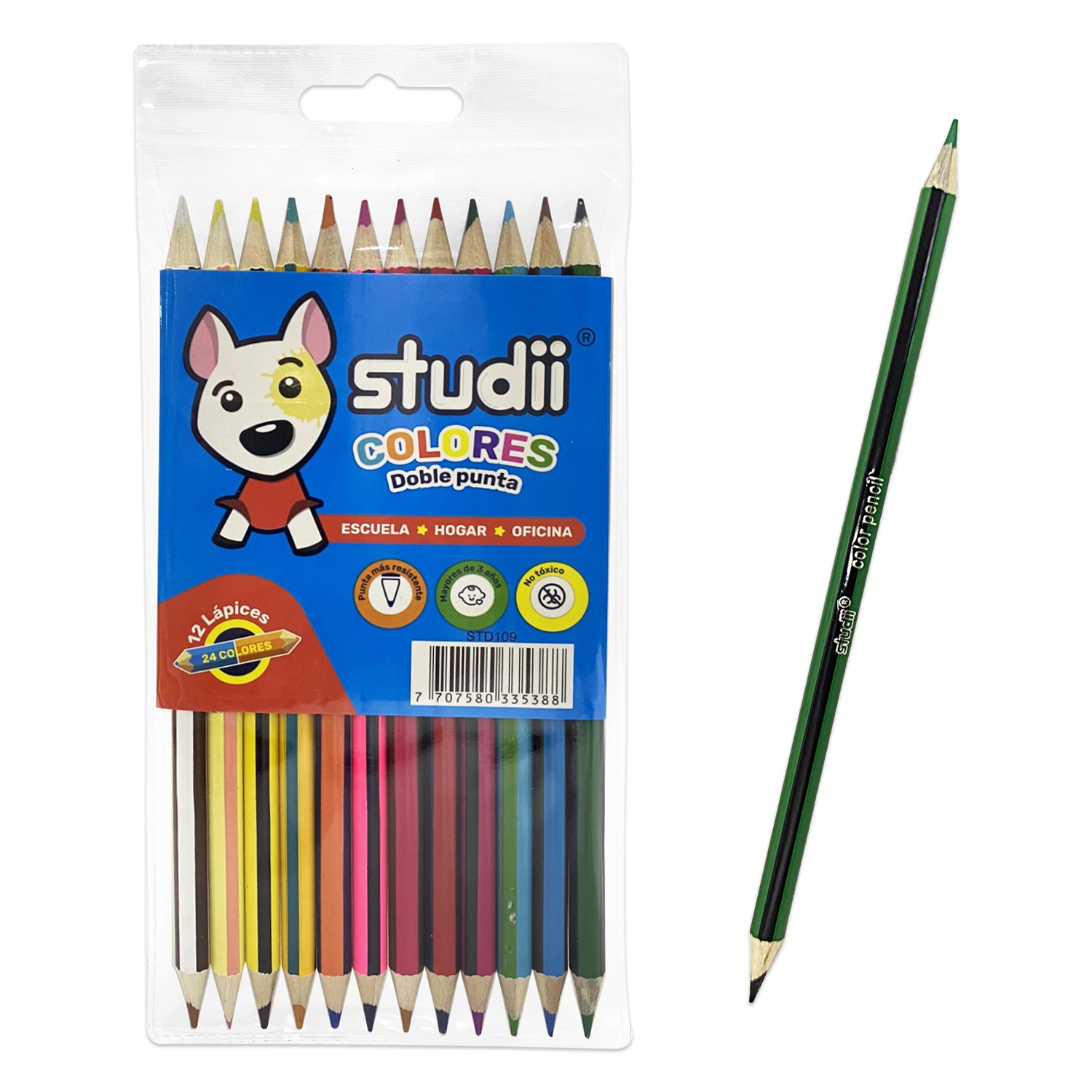 ESTUCHE DE COLOR DOBLE PUNTAS X12