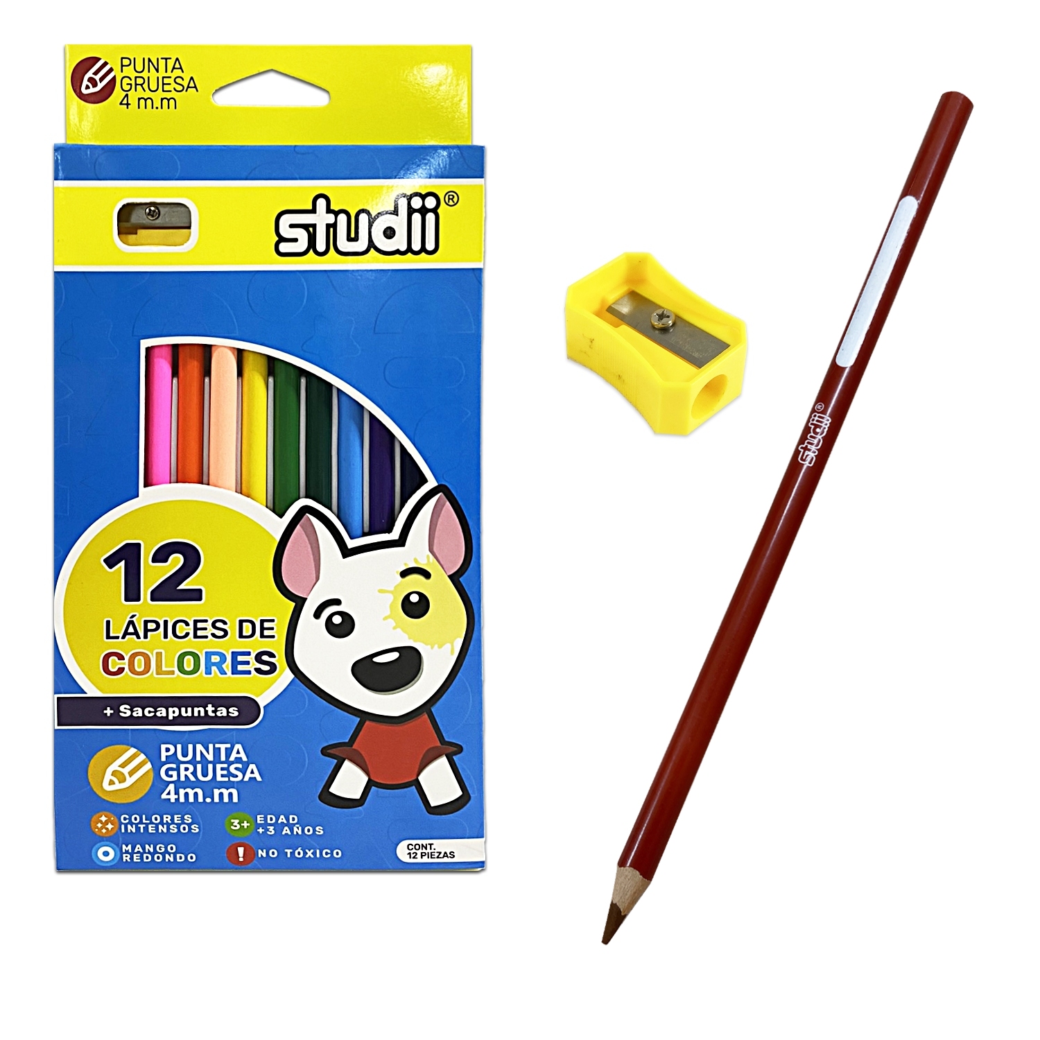 CAJA DE COLOR STUDII X12 CON SACAPUNTAS (PQTX6)