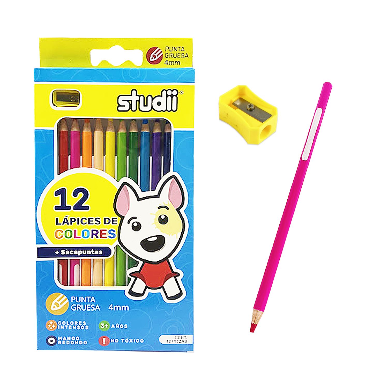 CAJA DE COLOR STUDII X12 CON SACAPUNTAS (PQTX6)