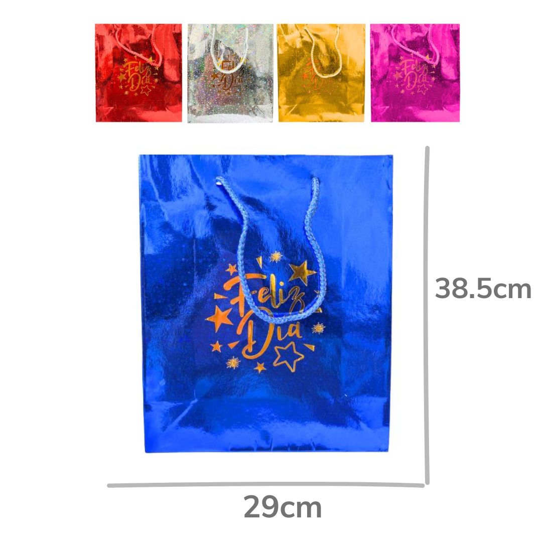 DZ.BOLSA REGALO HOLOGRAMA JUMBO "FELIZ DIA" 38.5X29X9CM BMR-2716