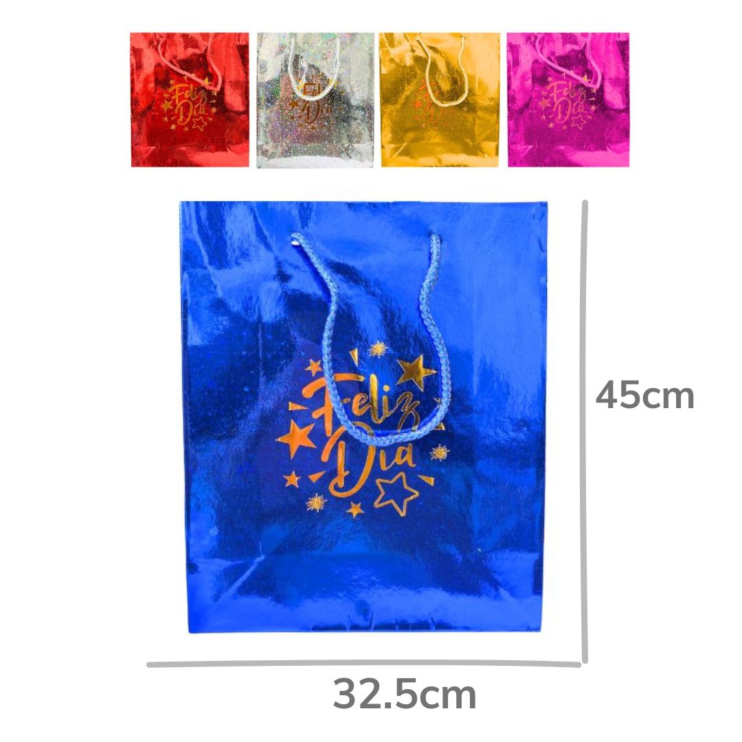 DZ.BOLSA REGALO HOLOGRAMA EXTRA JUMBO "FELIZ DIA" 45X32.5X10CM BMR-2717