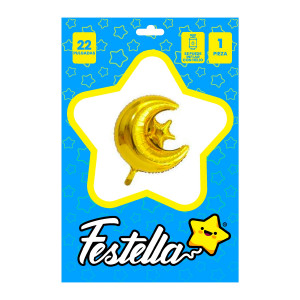 GLOBO LUNA CON ESTRELLA 22" DORADO