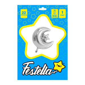 GLOBO LUNA CON ESTRELLA 22" PLATEADO