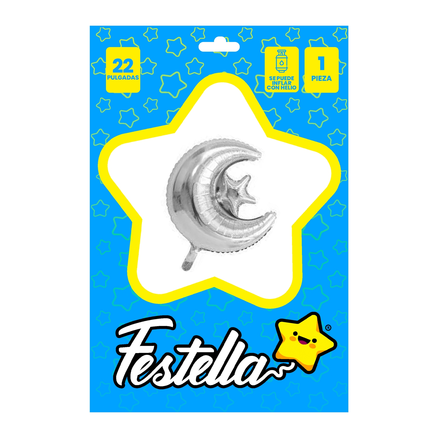 GLOBO LUNA CON ESTRELLA 22" PLATEADO