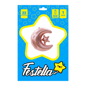 GLOBO LUNA CON ESTRELLA 22" PALO ROSA