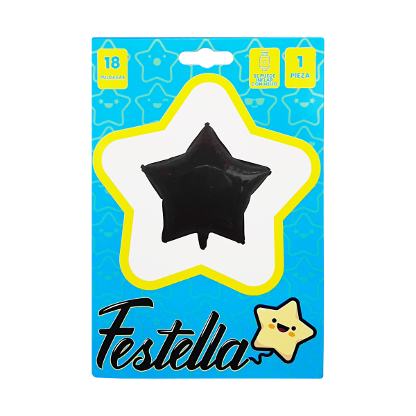 GLOBO ESTRELLA NEGRO CARTON 18"(PQTX25)