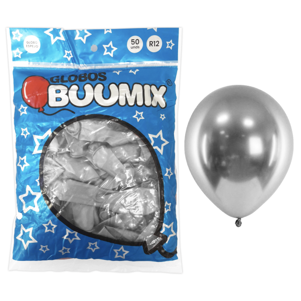 GLOBO DE LATEX ESPEJO PLATEADO X50