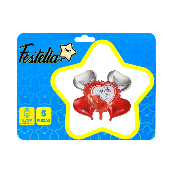 KIT GLOBO FELIZ DIA MAMA CORAZON X5 PCS(PQTX12):
