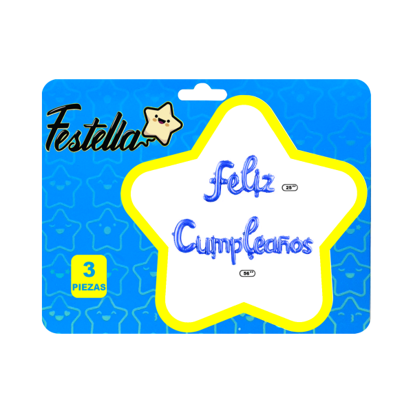 GLOBO FELIZ CUMPLEAÑOS CURSIVO AZUL(PQTX12)