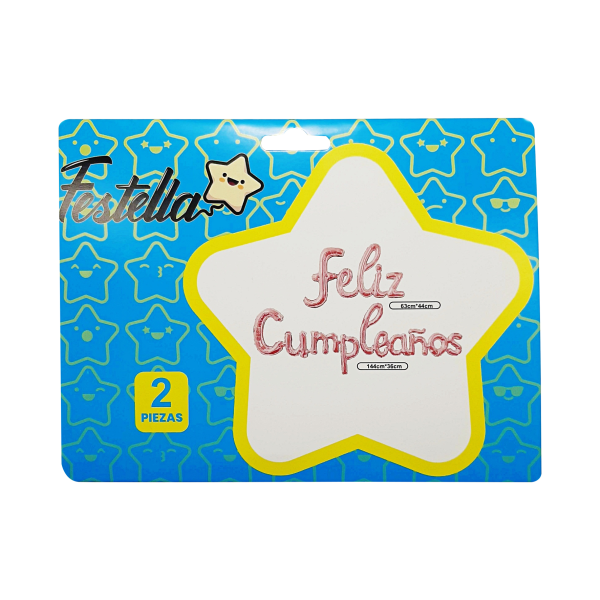 GLOBO FELIZ CUMPLEAÑOS CURSIVO PALO DE ROSA(PQTX12)