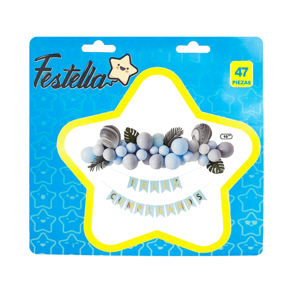 KIT GLOBO ORGANIC Y LETRERO FELIZ CUMPLEAÑOS X47