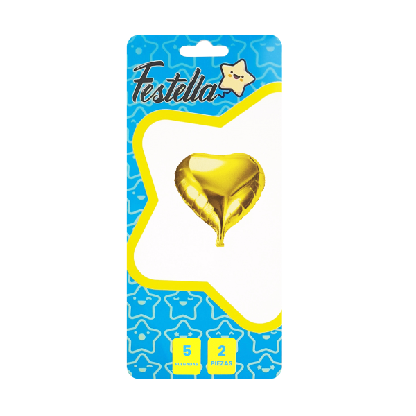 GLOBO CORAZON DORADO 5" X2 (PQTX25)