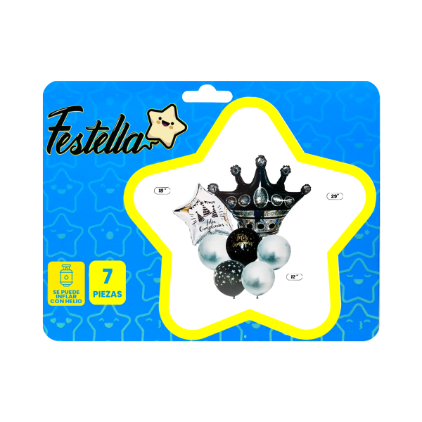 KIT GLOBO CORONA NEGRA Y LATEX X7