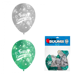 GLOBO DE LATEX FUTBOL FELIZ CUMPLEAÑOS R12X10 V-P (PQTX12)