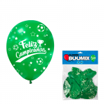GLOBO DE LATEX FUTBOL FELIZ CUMPLEAÑOS R12X10 VERDE (PQTX12)