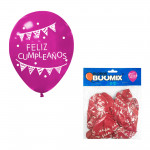 GLOBO DE LATEX FELIZ CUMPLEAÑOS BANDERIN R12X10 FUCSIA OSCURO (PQTX12)