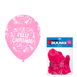 GLOBO DE LATEX FELIZ CUMPLEAÑOS R12X10 FUCSIA OSCURO (PQTX12)