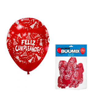 GLOBO DE LATEX FELIZ CUMPLEAÑOS R12X10 ROJO (PQTX12)
