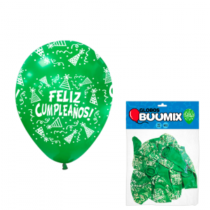 GLOBO DE LATEX FELIZ CUMPLEAÑOS R12X10 VERDE (PQTX12)