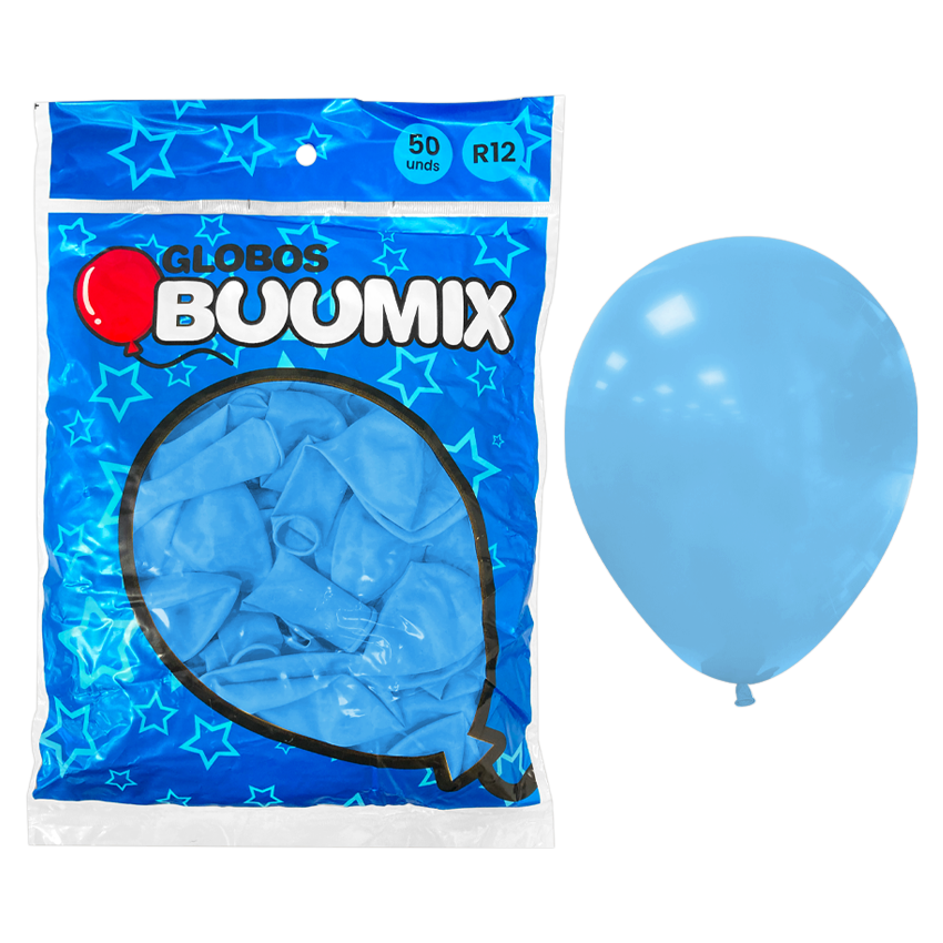 GLOBO DE LATEX LISO AZUL CLARO R12 X50