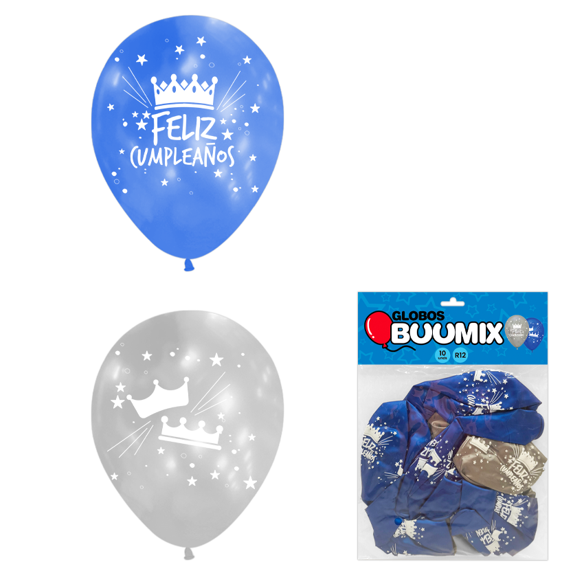 GLOBO DE LATEX CORONA FELIZ CUMPLEAÑOS R12X10 P-A (PQTX12)