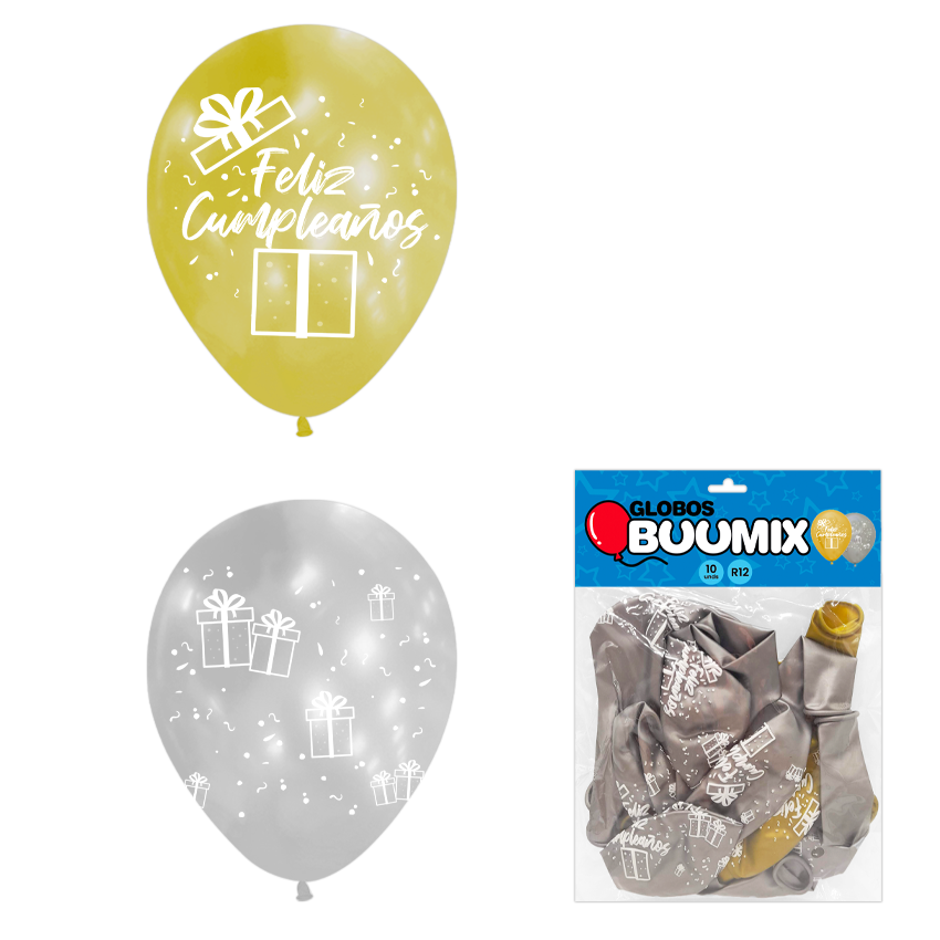 GLOBO DE LATEX REGALO FELIZ CUMPLEAÑOS R12X10 D-P (PQTX12)