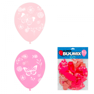 GLOBO DE LATEX MARIPOSA Y FLORES R12X10 FC-RO (PQTX12)´