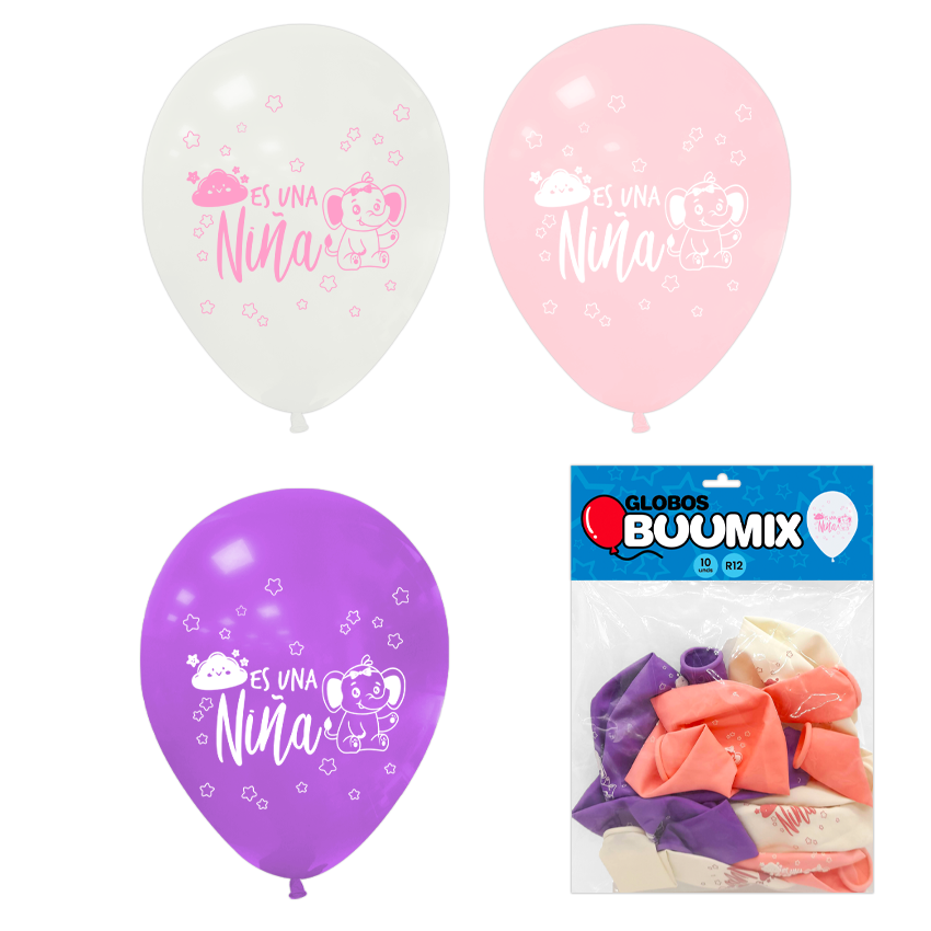 GLOBO DE LATEX ES NIÑA R12X10 M-RO-B (PQTX12)´